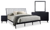Ensemble de chambre à coucher Milan 6 pièces de style moderne du milieu du 20e siècle avec lit, commode, miroir et table de nuit, noir - très grand lit