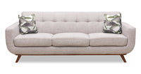  Sofa Freeman Kort & Co. de 88 po en tissu d’apparence lin avec pattes en bois et coussins de dossier capitonnés - blanc colombe