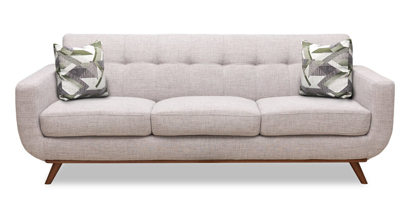 Sofa Freeman Kort & Co. de 88 po en tissu d’apparence lin avec pattes en bois et coussins de dossier capitonnés - blanc colombe