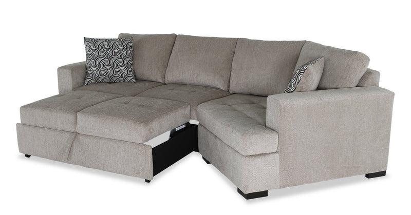 Sofa-lit sectionnel enveloppant de droite Legend 2 pièces fabriqué au Canada en tissu de chenille - beige platine