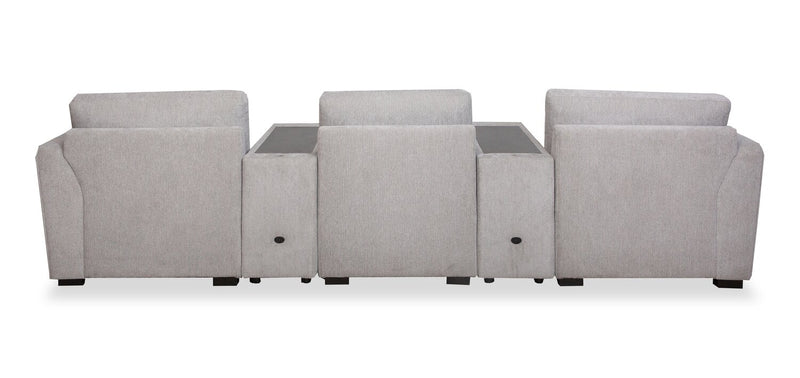 Sofa sectionnel Vault 9 pièces avec causeuse-lit, 4 fauteuils de rangement et console de rangement avec USB - gris