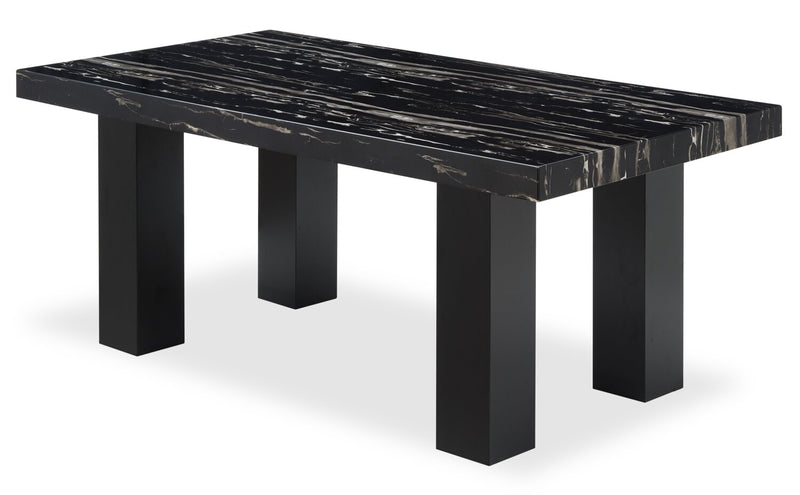 Ensemble de salle à manger Burk 7 pièces avec table de 72 po (L) à dessus en résine en imitation de marbre et 6 chaises - noir et gris