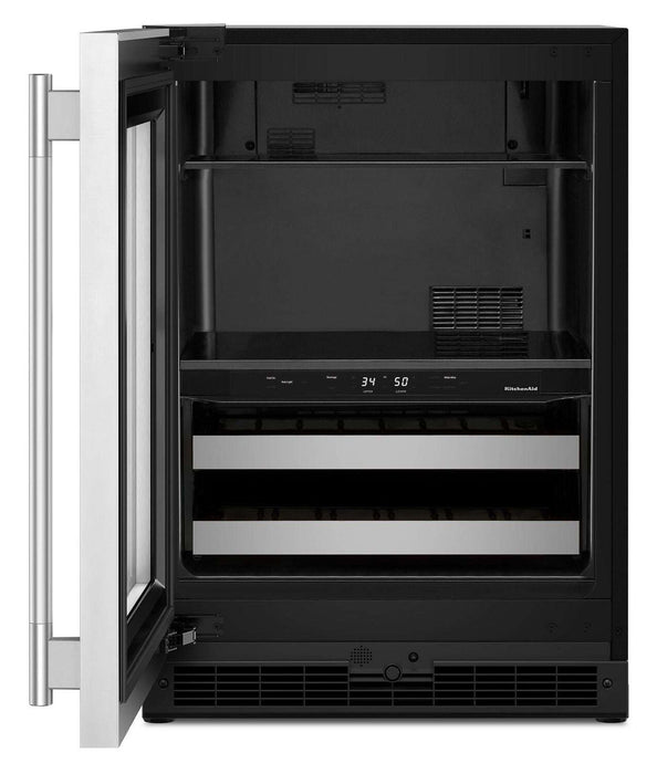 Refroidisseur à boissons KitchenAid de 24 po avec grilles à devant en bois - noir et acier inoxydable - KUBL524SSB