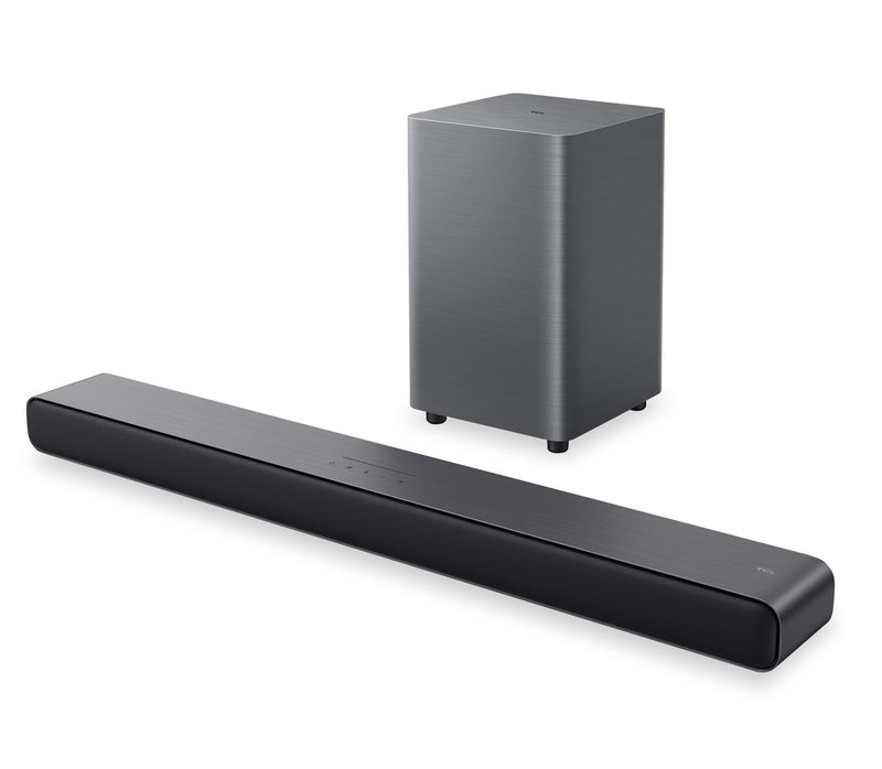 Barre de son TCL à 2.1 canaux avec Bluetooth, Dolby AtmosMD, DTS Virtual:XMC et caisson d’extrêmes graves sans fil (S55H)