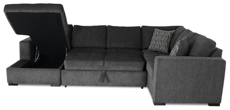 Sofa-lit sectionnel de gauche Legend 4 pièces fabriqué au Canada en tissu de chenille avec fauteuil long de rangement - gris poivre