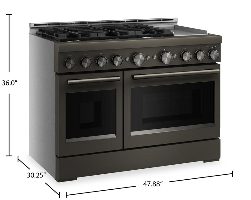 Cuisinière à gaz KitchenAid de 6,3 pi³ de style commercial à 6 brûleurs - minerai noir - KFGD948SBE