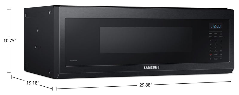 Four à micro-ondes à hotte intégrée Samsung de 1,1 pi³ avec 400 pi³/min - acier inoxydable noir mat - ME11F7510MT/AC