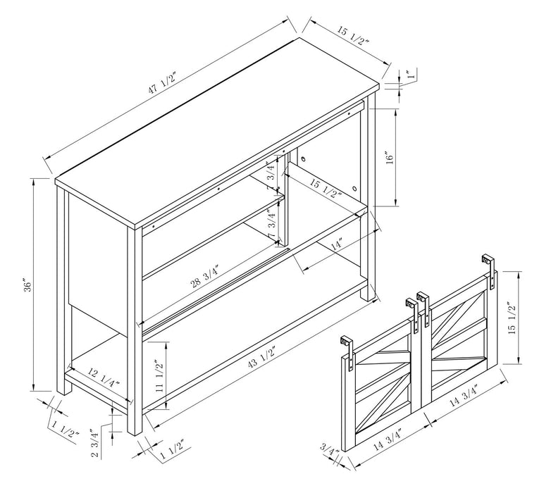 Armoire décorative Corbin de 47,25 po avec portes de grange coulissantes - chêne noyer
