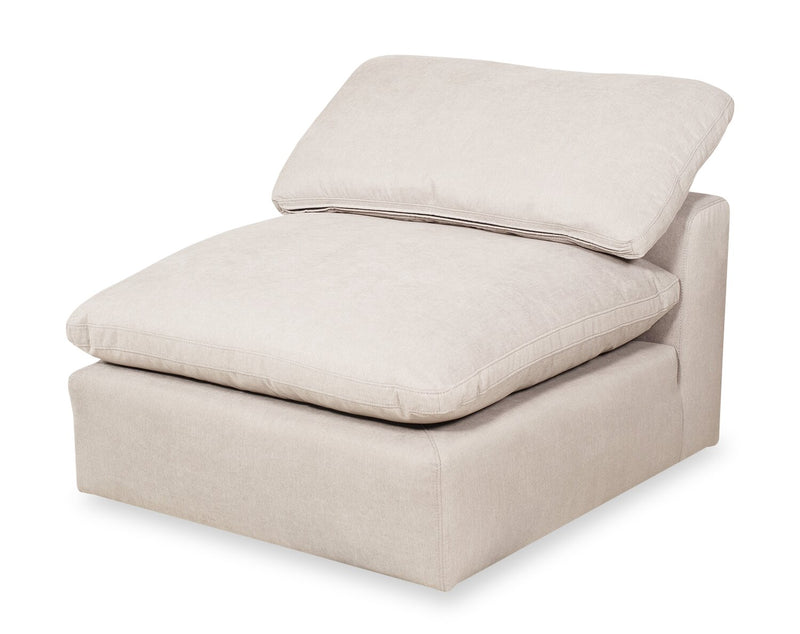 Sofa sectionnel modulaire Eclipse 4 pièces en tissu d’apparence lin avec pouf et coussins réversibles en duvet et plumes - blanc lin