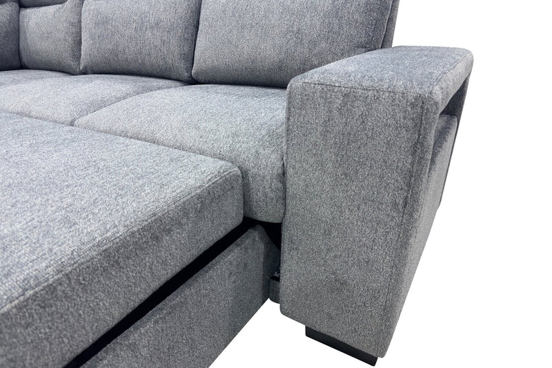 Sofa-lit sectionnel de gauche Coast 3 pièces en tissu avec rangement et pouf - fumée