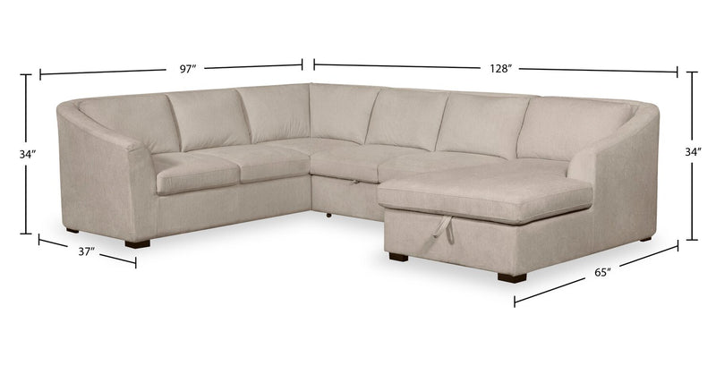 Sofa-lit sectionnel de droite Envy 3 pièces en tissu de chenille avec fauteuil long de rangement - beige amande
