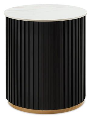 Table de bout ronde moderne Capri de Kort & Co. de 20 po avec dessus en pierre frittée blanche - noire et dorée