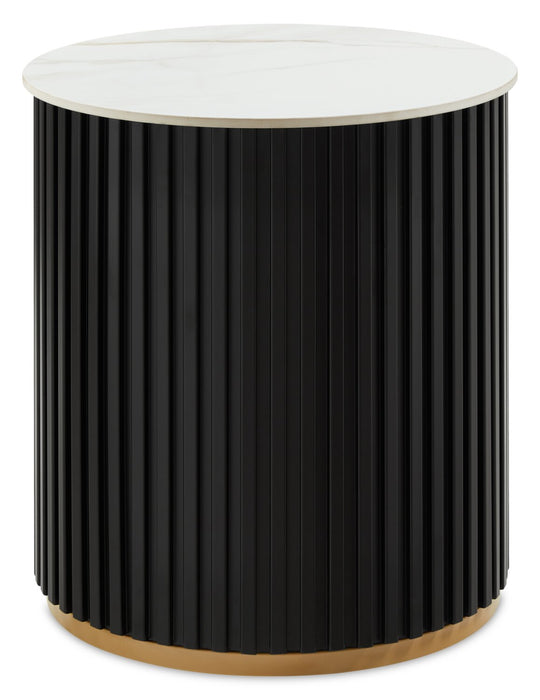 Table de bout ronde moderne Capri de Kort & Co. de 20 po avec dessus en pierre frittée blanche - noire et dorée