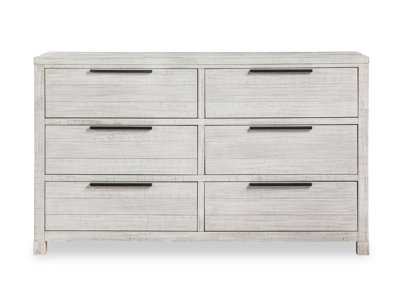 Ensemble de chambre à coucher Haven 6 pièces blanc avec lit à panneaux, commode, miroir et table de nuit - format très grand lit