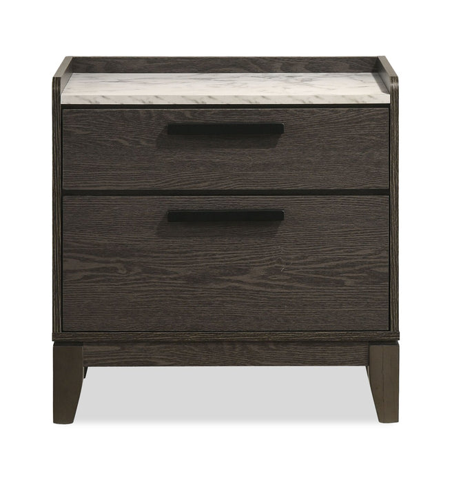 Ensemble de chambre à coucher Sable gris foncé 6 pièces avec lit, commode, miroir et table de nuit - format très grand lit