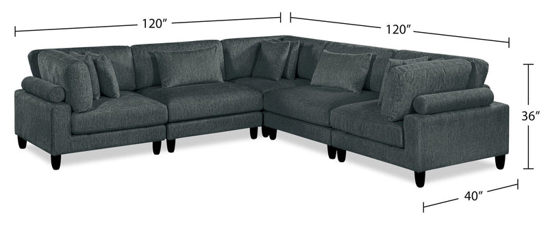 Sofa sectionnel modulaire Lounge 5 pièces en chenille - gris