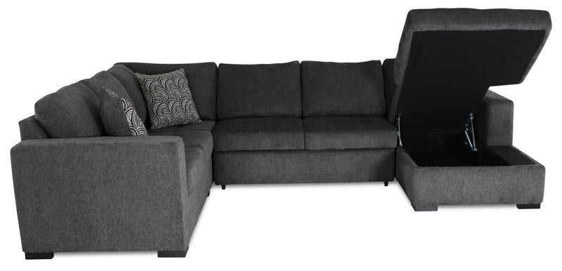 Sofa-lit sectionnel de droite Legend 4 pièces fabriqué au Canada en tissu de chenille avec fauteuil long de rangement - gris poivre