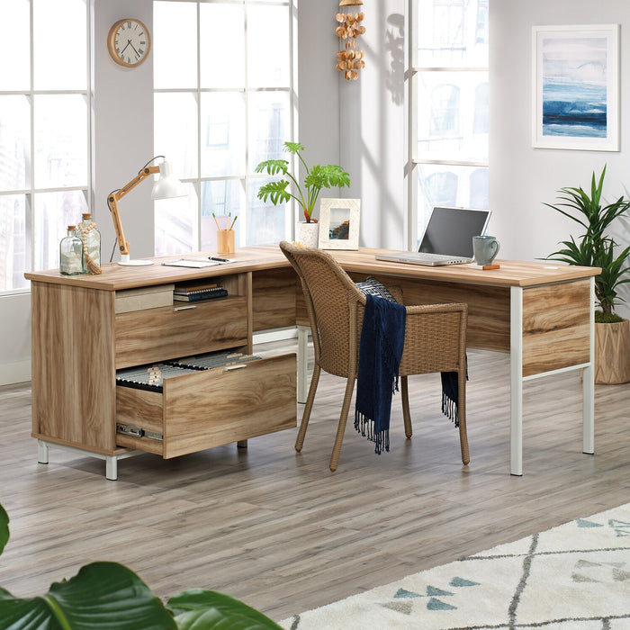 Bureau en forme de L Harrison de 65.35 po à 2 tiroirs - acacia séché au séchoir 