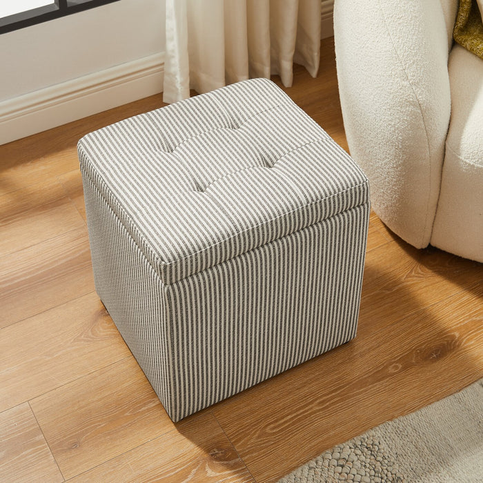 Pouf de rangement carré Yukon de 17 po en tissu - rayé gris