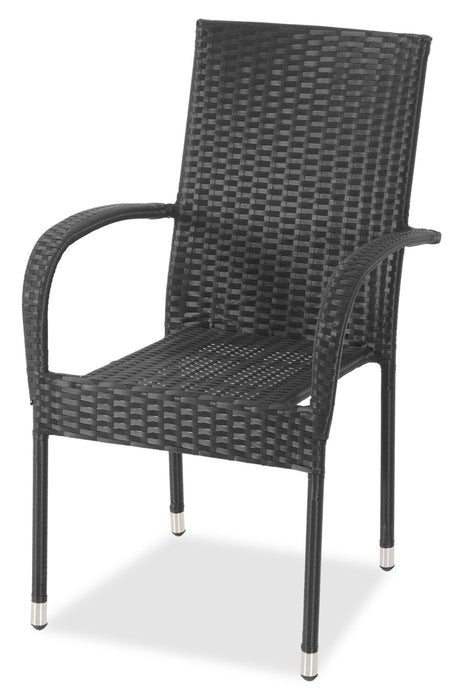 Ensemble Arizona 5 pièces pour la terrasse à l’extérieur avec table ronde et 4 chaises - osier en résine tressé à la main, dessus de table rond en verre, résistant aux rayons UV et aux intempéries - noir