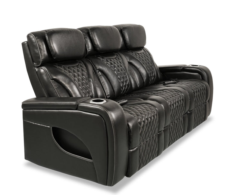 Sofa de massage à inclinaison électrique Elite de 86 po en cuir véritable avec appuie-têtes électriques et accoudoirs de rangement - noir