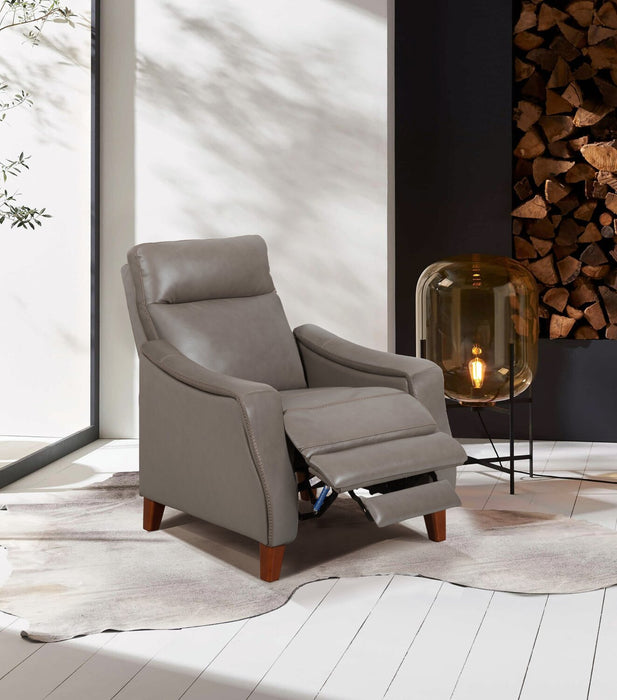 Fauteuil à inclinaison par poussée Natalie de 32,5 po en cuir véritable de qualité supérieure avec pattes en bois - gris
