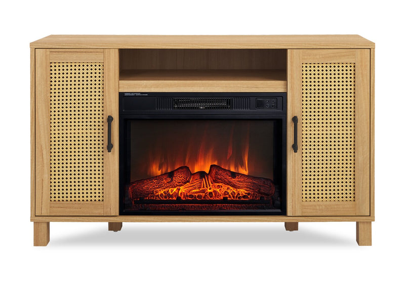Foyer électrique contemporain Reed de 47 po avec rangement - teck clair