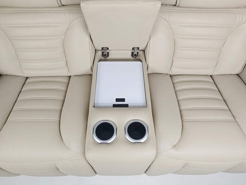 Causeuse de massage à inclinaison électrique Zen de 75,5 po en tissu d’apparence cuir avec console réfrigérée - abricot