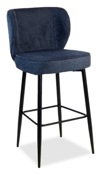 Tabouret Sara de hauteur comptoir de 26 po (H) en tissu d’apparence velours et en métal - bleu