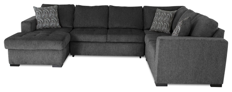 Sofa-lit sectionnel de gauche Legend 4 pièces fabriqué au Canada en tissu de chenille avec fauteuil long de rangement - gris poivre