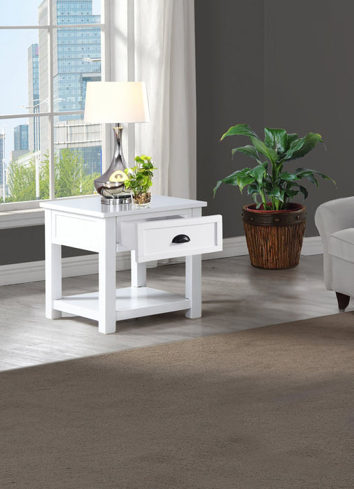 Table de bout moderne Centennial de 24 po avec rangement et tablette - blanche