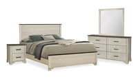 Ensemble de chambre à coucher Clara 6 pièces avec lit, commode, miroir et table de nuit, chêne blanchi et brun - format grand lit