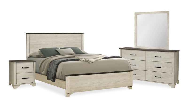 Ensemble de chambre à coucher Clara 6 pièces avec lit, commode, miroir et table de nuit, chêne blanchi et brun - format grand lit