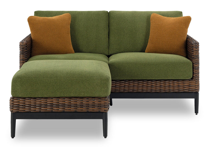 Pouf Tofino pour la terrasse à l’extérieur - osier en résine et aluminium - résistant aux rayons UV et aux intempéries - vert, brun et noir