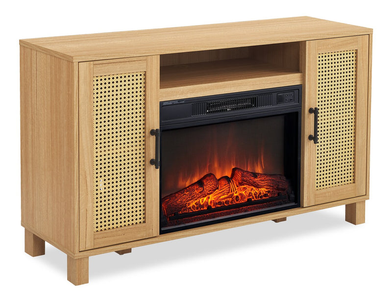 Foyer électrique contemporain Reed de 47 po avec rangement - teck clair