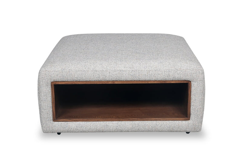Pouf table à café Geneva de 32,5 po en tissu de chenille avec rangement et pattes en bois - beige nuage