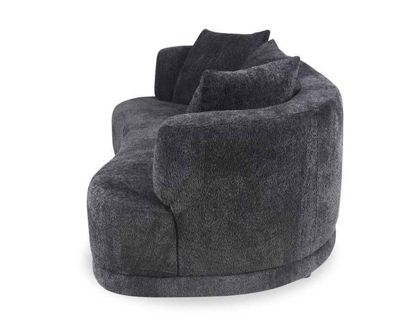 Sofa arrondi Moon de 91 po en tissu avec coussins décoratifs - noir corbeau laineux