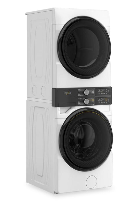 Tour de lavage Whirlpool à chargement frontal avec laveuse de 5,2 pi³ et sécheuse à gaz de 7,4 pi³ - Blanche - WGF5727TW
