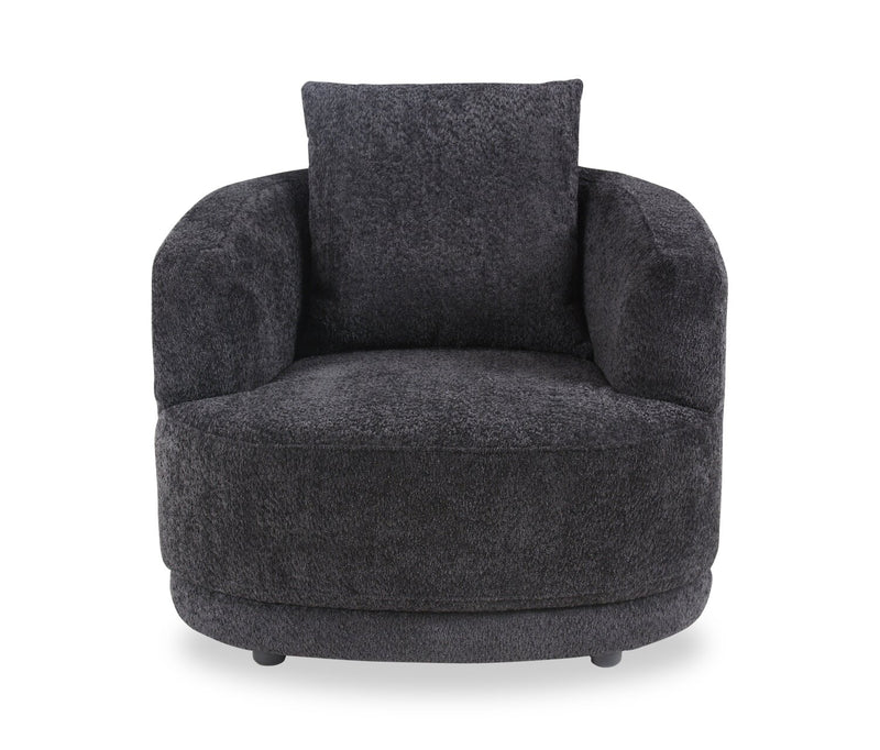 Fauteuil arrondi Moon de 35,8 po en tissu avec coussin décoratif - noir corbeau laineux