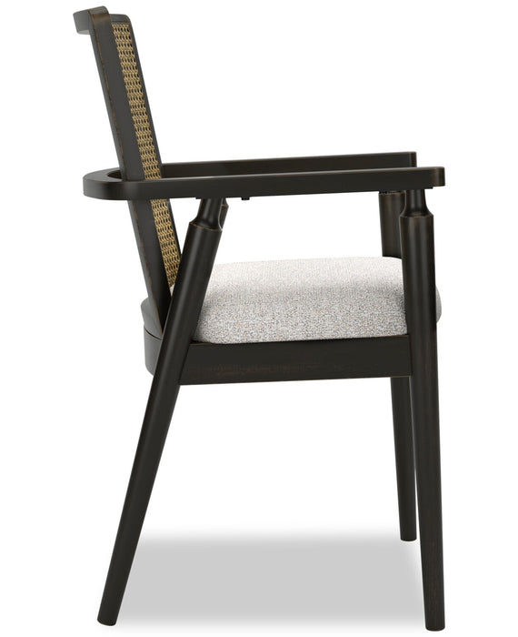 Chaise de salle à manger Shaw en tissu de polyester avec accoudoirs et dossier tissé d’apparence canne - noire