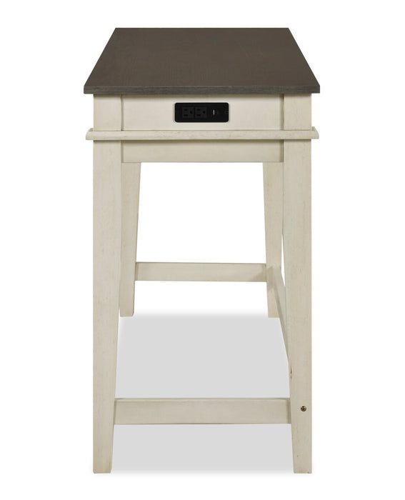 Console contemporaine Nyles de 60 po avec 3 tabourets de hauteur comptoir et ports USB - babeurre