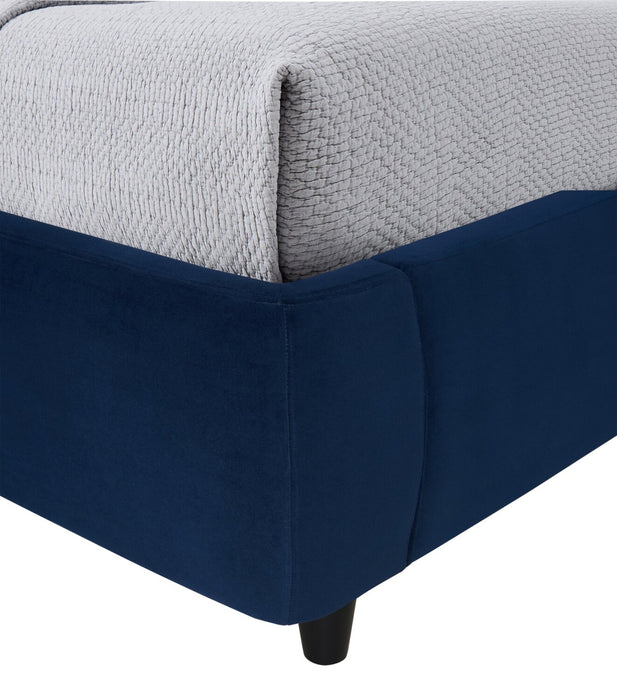 Lit plateforme rembourré Mave en tissu de velours bleu - format grand lit