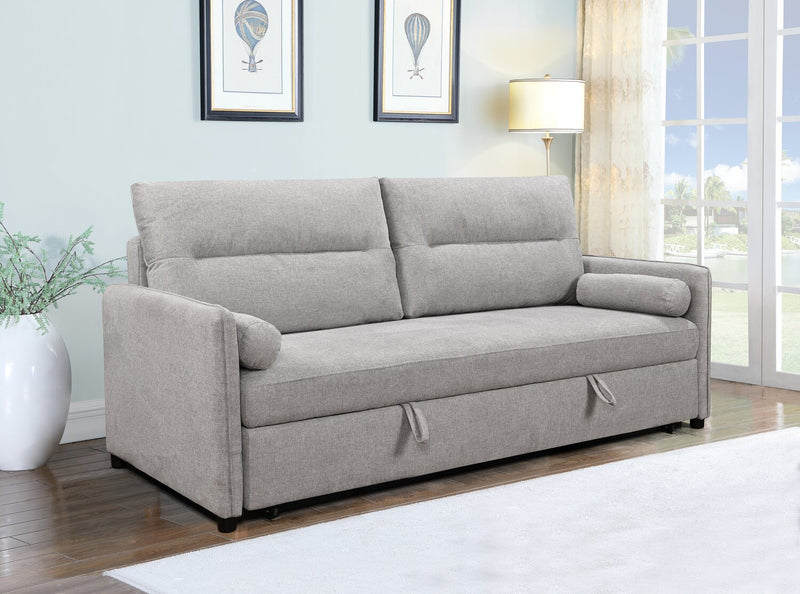 Sofa-lit Shadow de 82,5 po en tissu d’apparence lin avec rangement et deux accoudoirs coussinés - gris
