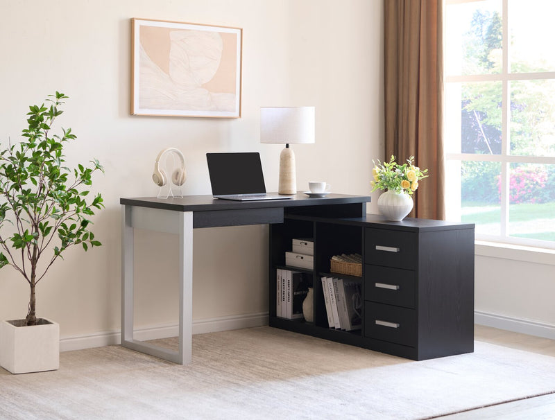 Bureau en coin réversible Owen de 55 po avec 4 tiroirs et compartiments - noir