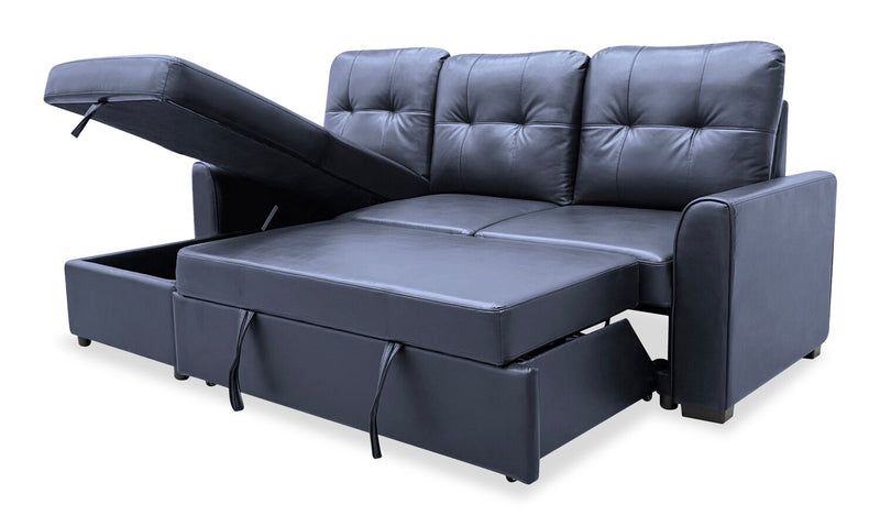 Sofa-lit sectionnel de gauche Carter 2 pièces en tissu d’apparence cuir avec fauteuil long de rangement - noir