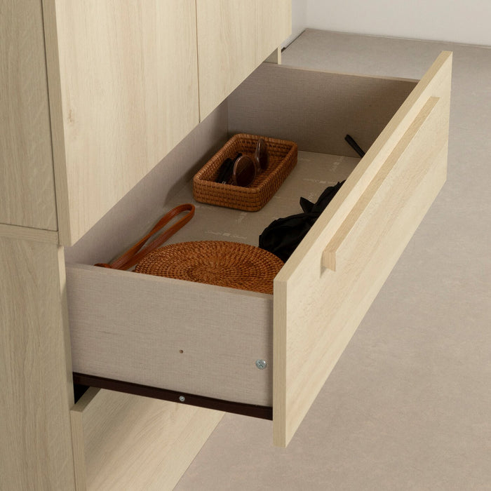 Commode verticale Alex de 33 po (L) x 68,5 po (H) à 2 tiroirs avec armoire de rangement pour la chambre à coucher - naturelle