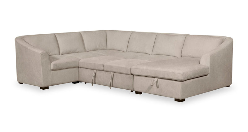 Sofa-lit sectionnel de droite Envy 5 pièces en tissu de chenille avec fauteuil long de rangement - beige amande