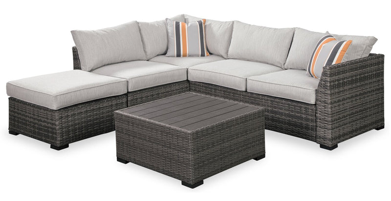 Ensemble Victoria 4 pièces pour la terrasse à l’extérieur avec causeuse, fauteuil sans accoudoirs - gris
