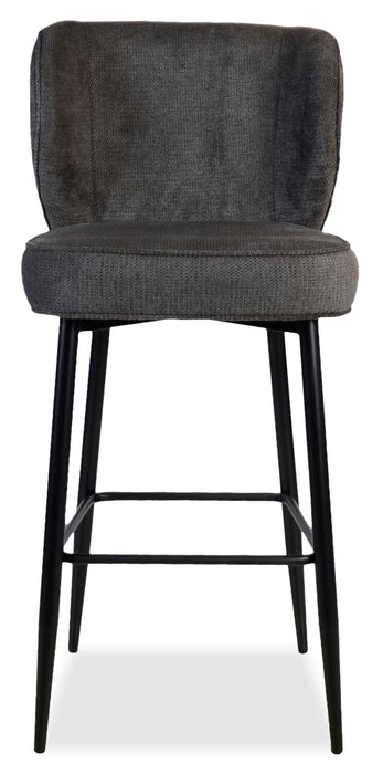 Tabouret Sara de hauteur comptoir de 26 po (H) en tissu d’apparence velours et en métal - gris
