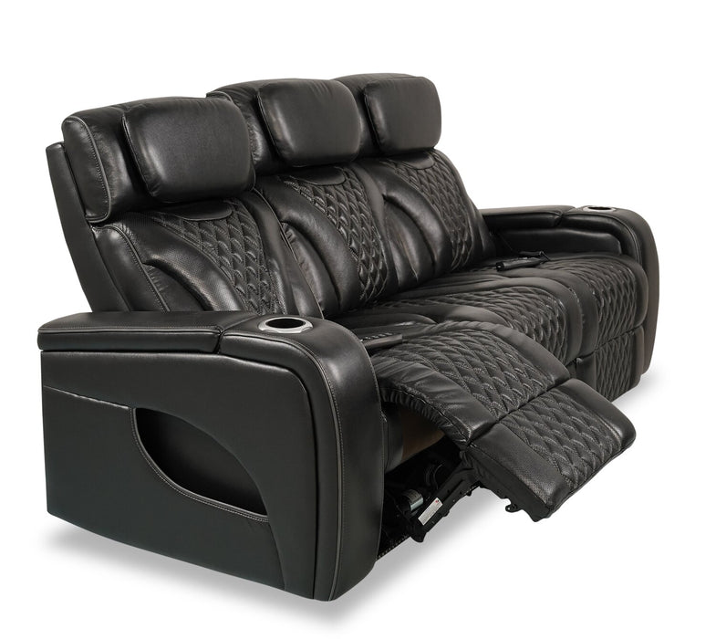 Sofa de massage à inclinaison électrique Elite de 86 po en cuir véritable avec appuie-têtes électriques et accoudoirs de rangement - noir